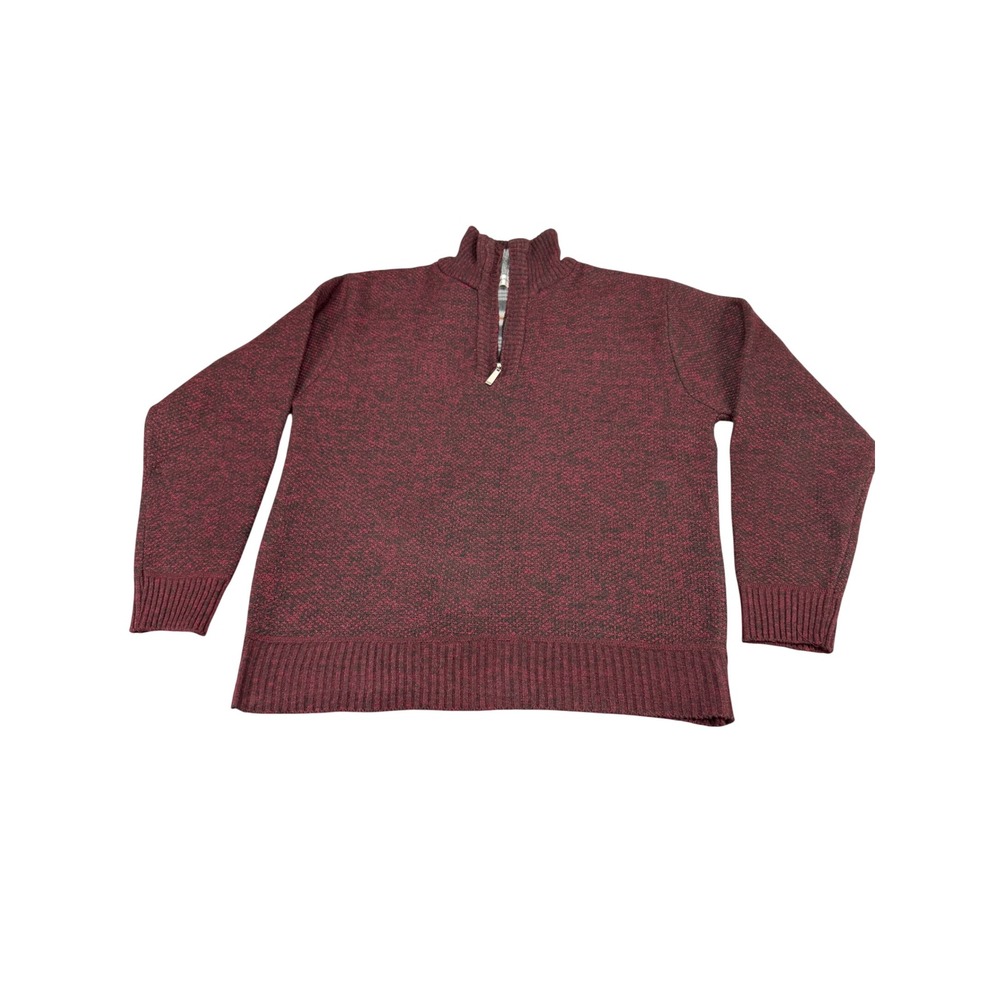 AHA SELECTED Mens Quarter Zip Sweater Burgundy Marl Plaid Fleece Lined Small
